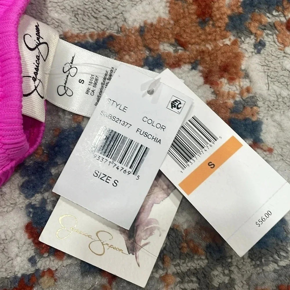 JESSICA SIMPSON Fuschia S Ribbed Tie Square Neck Swimsuit M high waisted bottoms - Picture 8 of 8